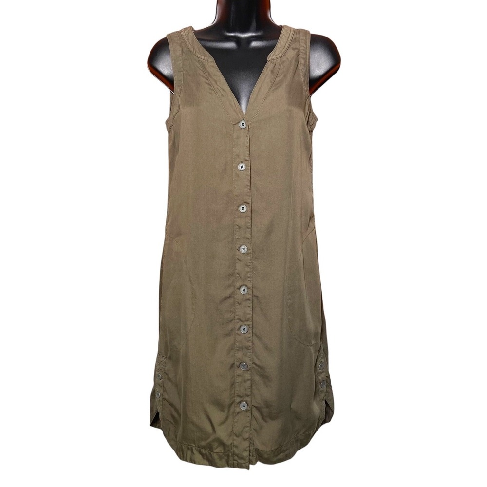Prana Olive Green Long-Sleeve-Look Button-Front Dress